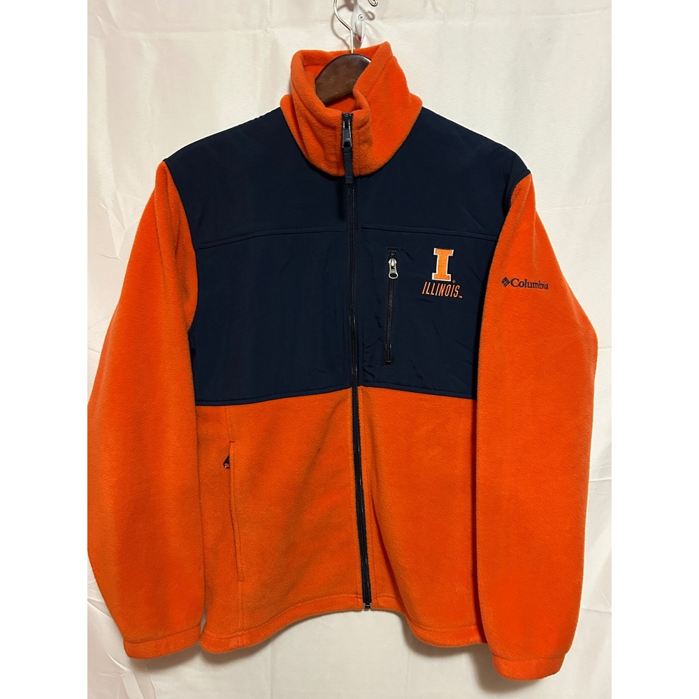 Columbia Mens Illinois Fighting Illini Fleece Jacket Orange Navy Full Zip Medium